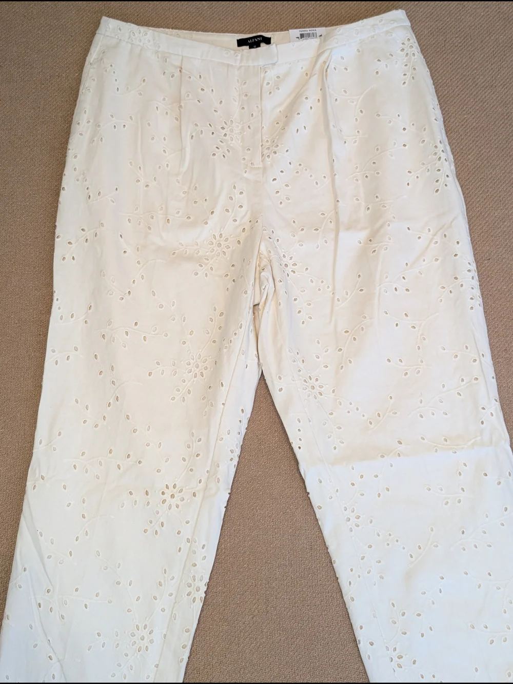 Alfani Cream Embroidered Eyelet Straight Leg Ankle Pants Cotton